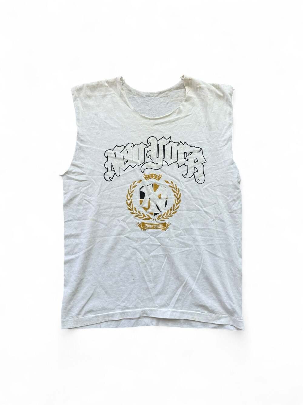Vintage Style New York City Graphic Distressed Cut-Off Tank Top